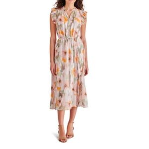 NWT Steve Madden Allegra Floral Midi Dress in Olive Cream Colored Size Small